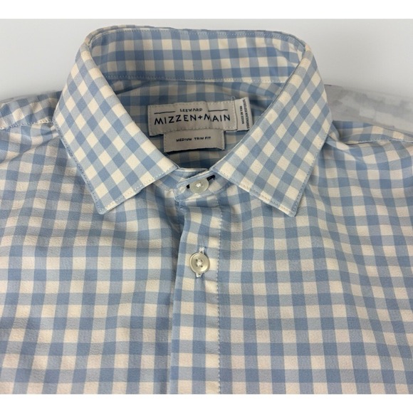 Mizzen + Main Mens Shirt M Trim Fit Leeward Blue Label Stretch Medium - Picture 3 of 7